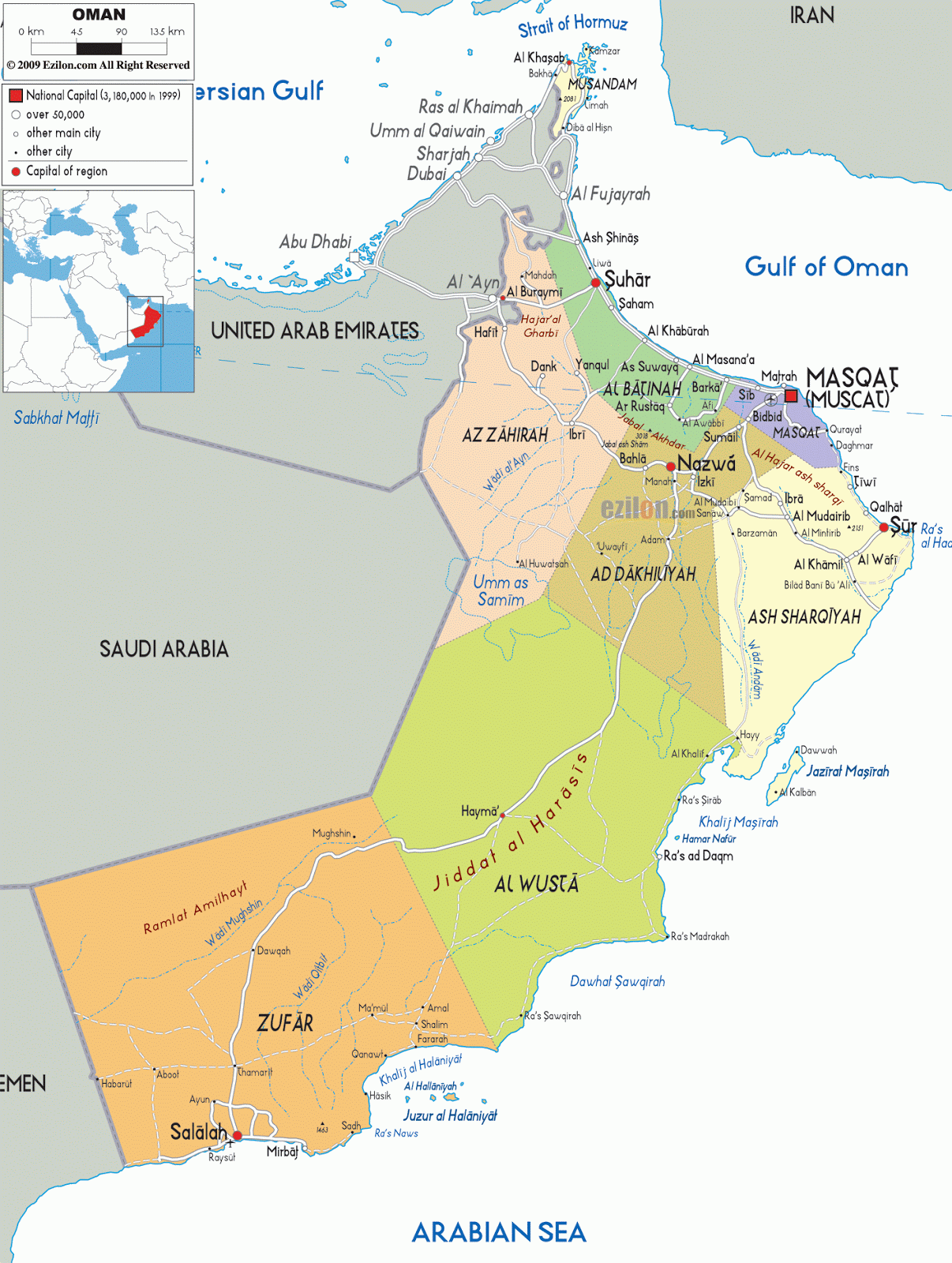 Oman Geografiske Kort over Oman