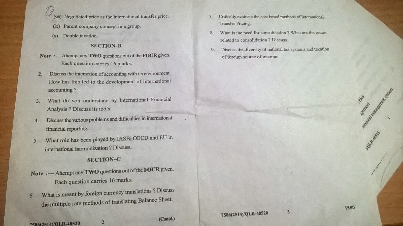 International Accounting Question Papers M.com 4th sem International accouting Question papers 2014