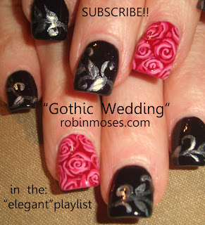 how to paint roses, rose nails, red roses, red red roses, hand painted roses, how to paint flowers, robin moses, wedding nails, gothic wedding nail, steampunk nail, red and black nail, pink and black nail, black and silver nail, valentine roses nail, nail trends 2012, my bloody valentine,