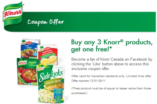 free coupons canada. Knorr Canada#39;s Facebook Page
