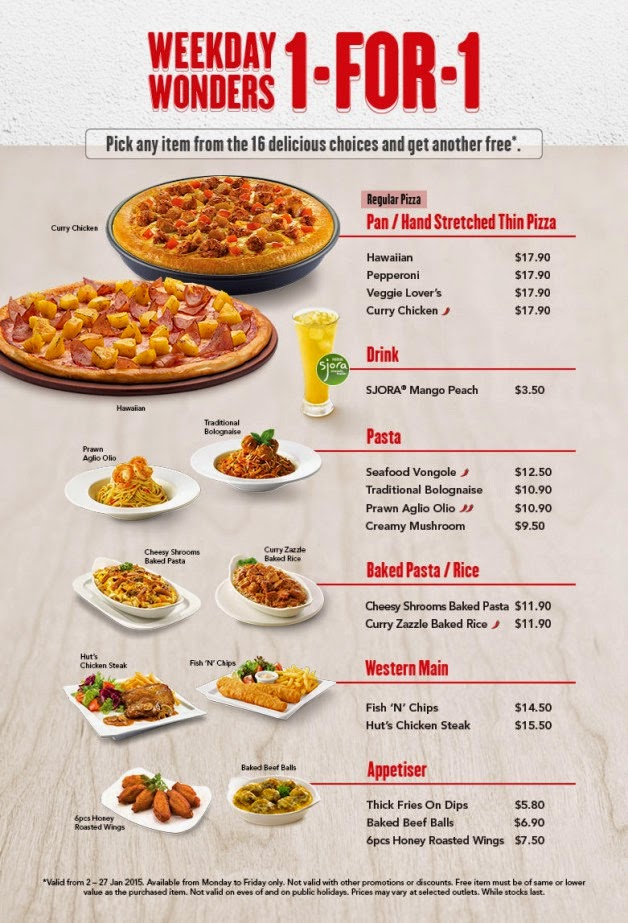 FoodieFC Pizza Hut Weekday 1 For 1 Promotion (till 27 Jan 2015)