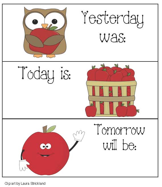 Calendar Cards For Yesterday, Today and Tomorrow Classroom Freebies