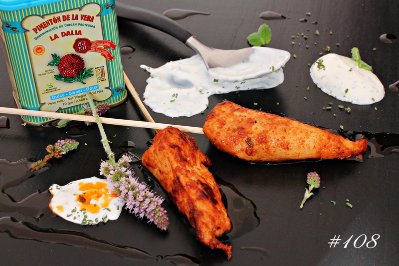 Delicious Tapas Chicken skewers with smoked paprika and mint yoghurt 108