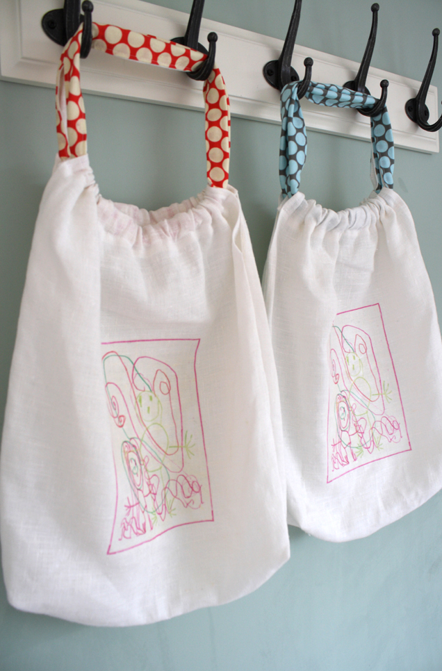 Blue Milk and Cookies Drawstring tote bag a tutorial