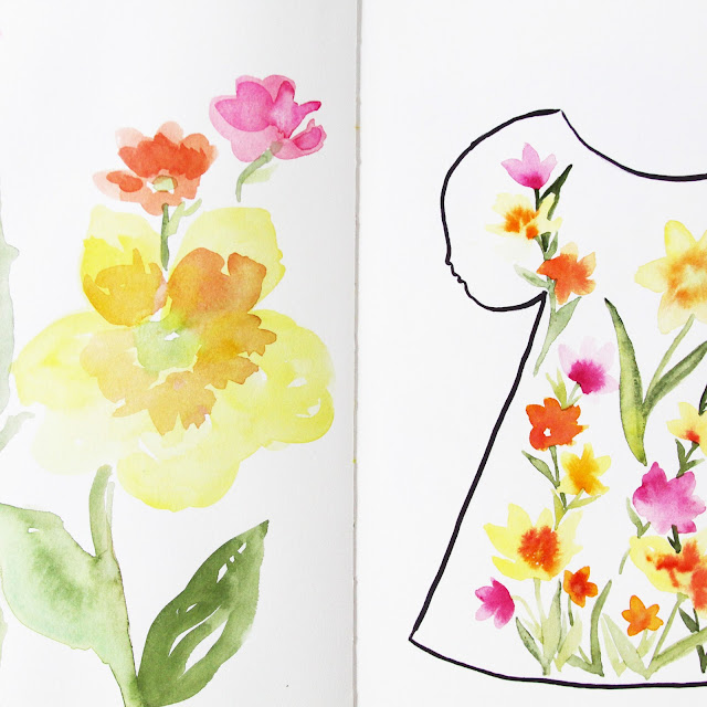 2x2 sketchbook, watercolor, sketchbooks, spring flowers, watercolor flowers, fashion design, fabric design, Dana Barbieri, Anne Butera