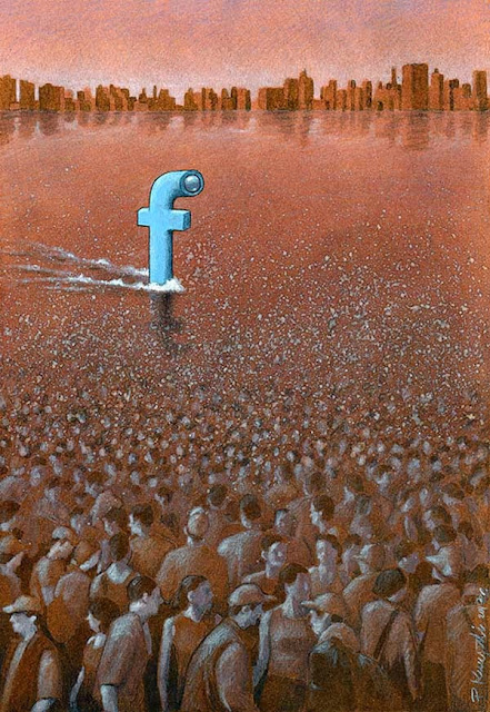 Ilustración que critica las redes sociales y Facebook