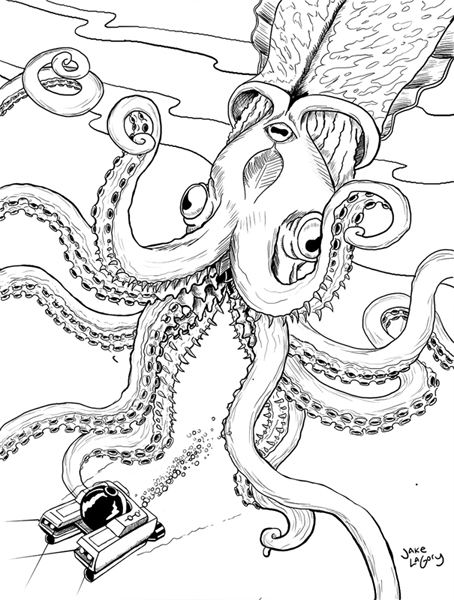 Jake LaGory- illustrator: Cryptozoology Coloring Book- The Kraken