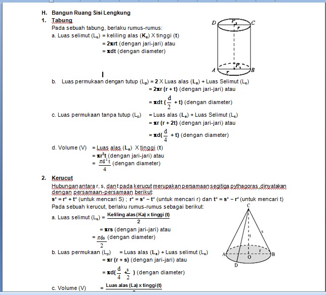 Kumpulan Soal Matematika UN SMP BANGUN RUANG SISI LENGKUNG Kumpulan Soal Matematika UN SMP BANGUN RUANG SISI LENGKUNG