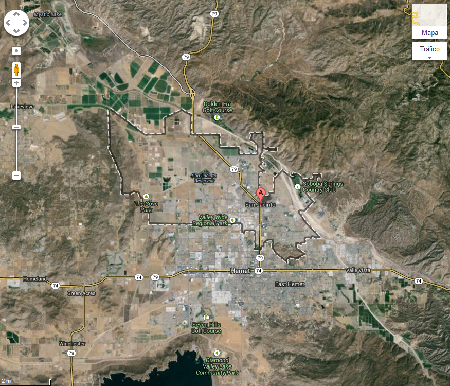 Viajar en Google Maps . San Jacinto, California, EEUU