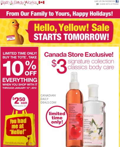 Canadian Daily Deals Bath And Body Works Boxing Day Semi Annual Sale 10 Off Everything With Tote Hello Yellow Sale
