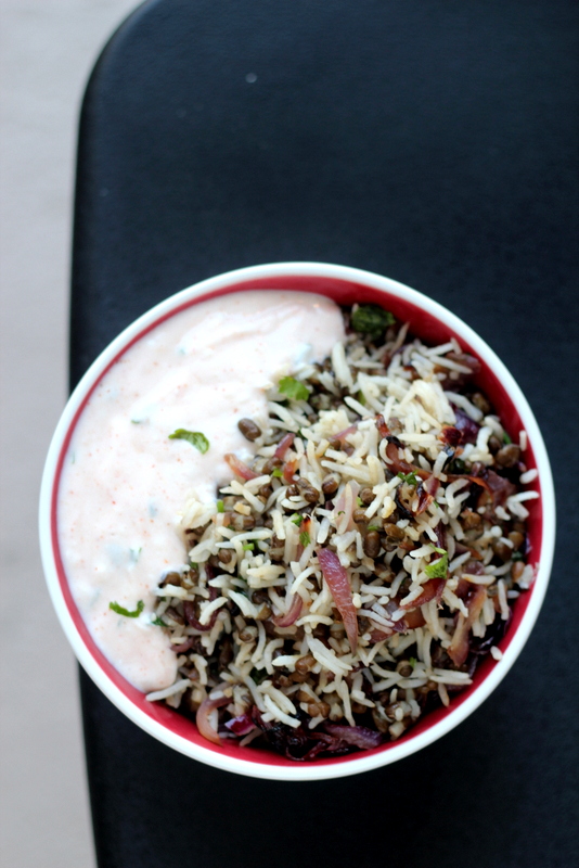 Mujadara | Lentils and Rice with Caramelized Onions Spiced Yogurt Recipe 