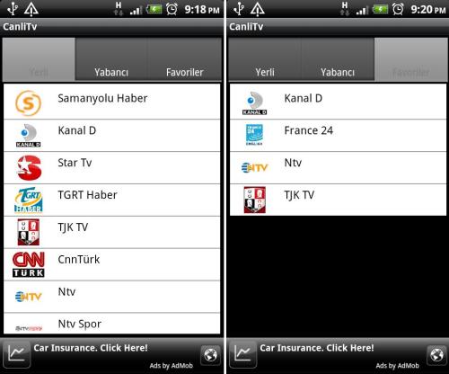 Android / HTC için televizyon izlemek programı