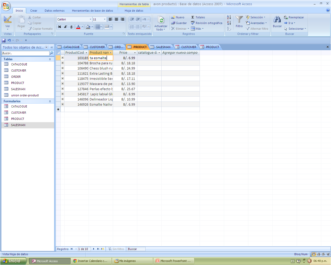 Avon Products Database Using Access