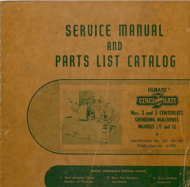 Machinery Manuals Cincinnati Nos. 2 and 3 Centerless Grinders