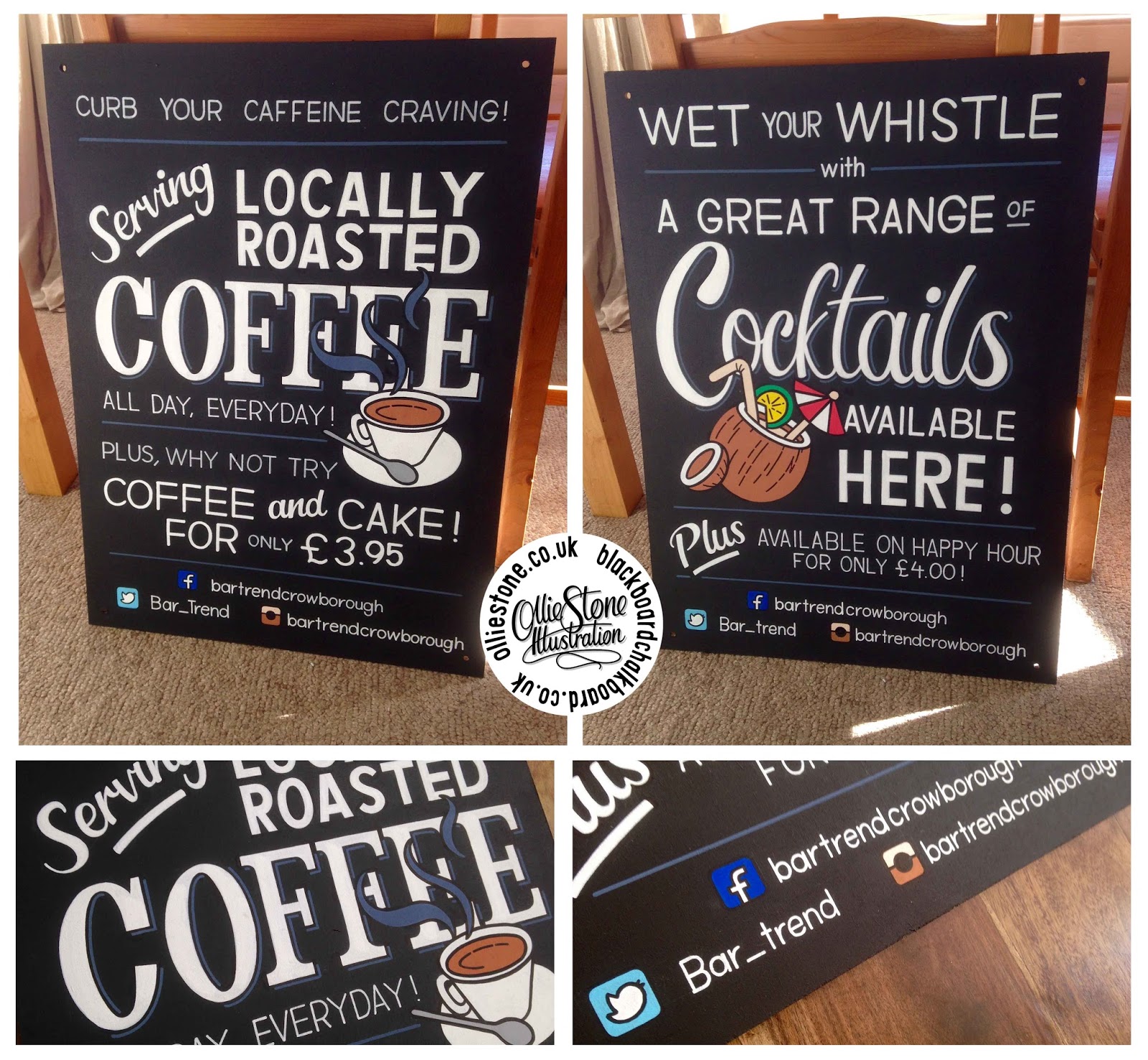 Ollie Stone Illustration by Ollie Stone Chalkboards. Blackboards. Signs. Pub. Cafe. Christmas.