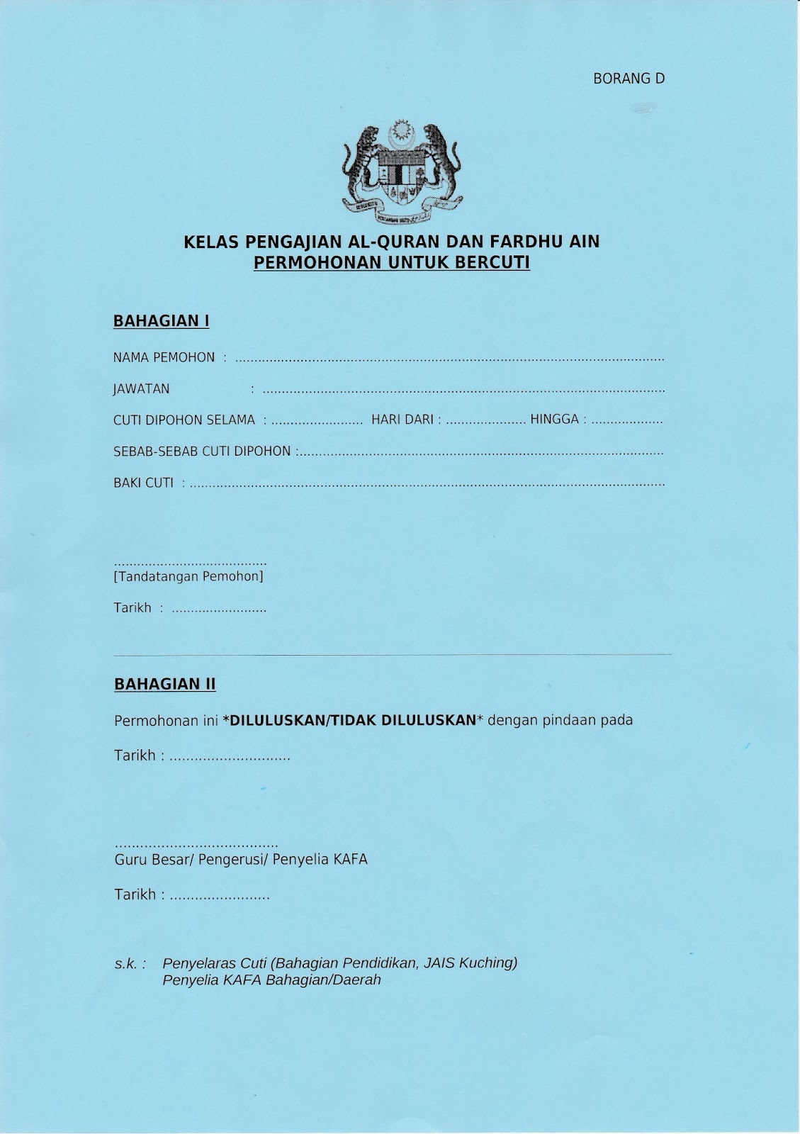 Kelas Al Quran Fardhu A In Borang Cuti Tanpa Elaun