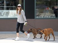 Jessica Biel taking her dogs for a walk
