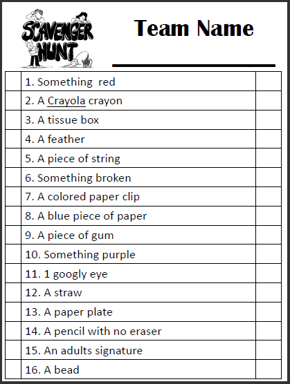 Adult photo scavenger hunt list