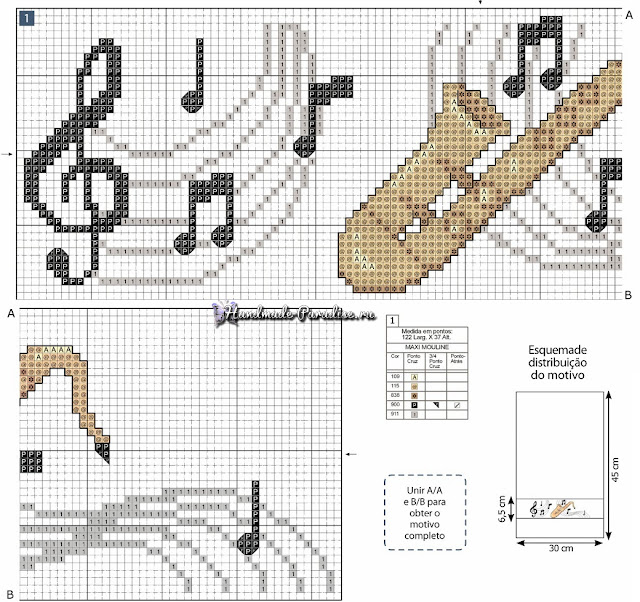 Схема вышивки нот