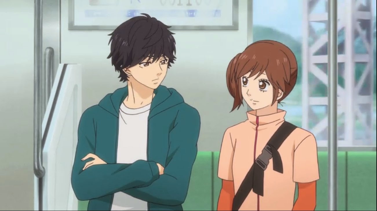 Download A close-up of characters Yoshioka Futaba and Mabuchi Kou as seen  in the Anime Ao Haru Ride