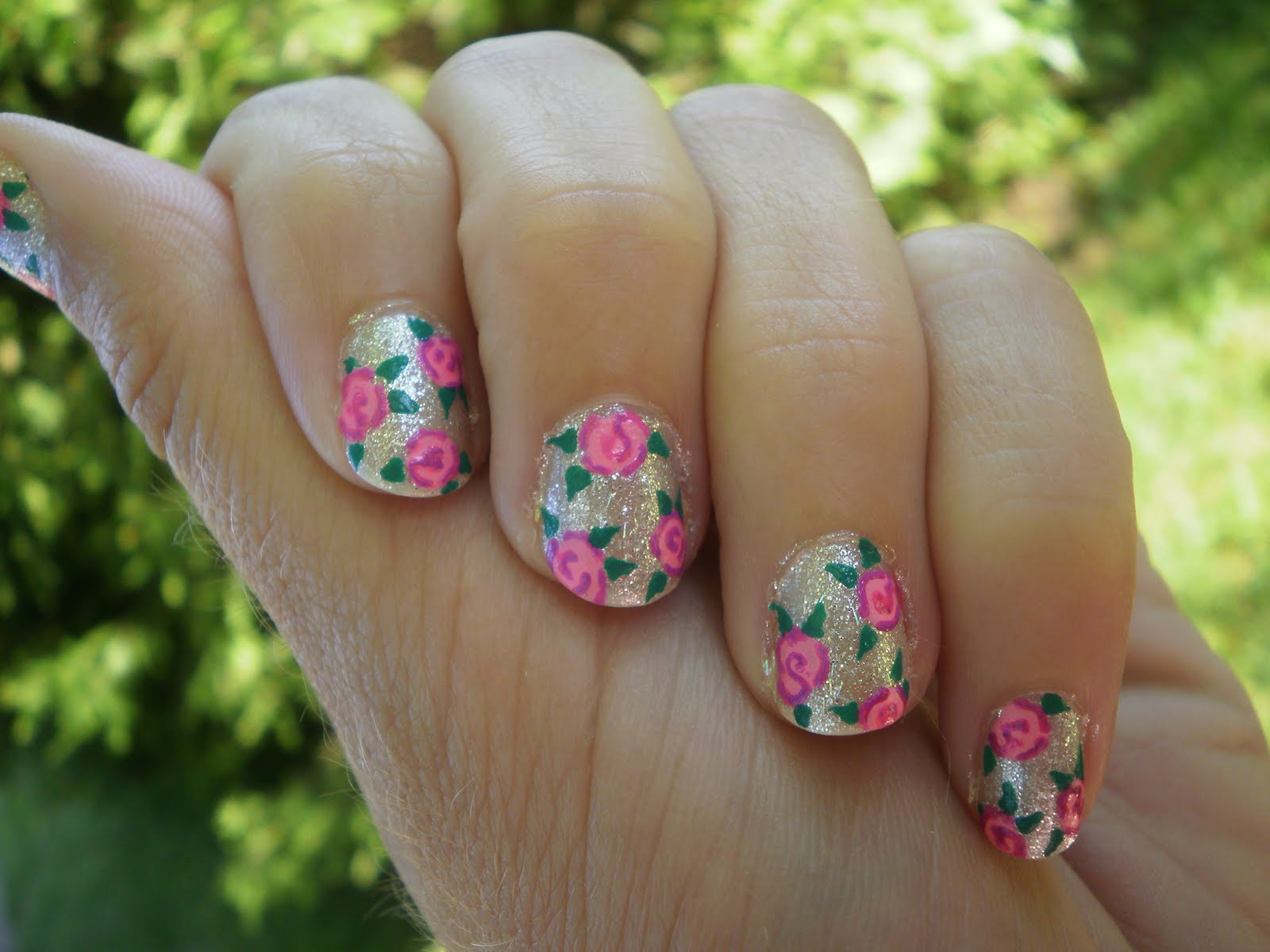 Crazy About Nails: Silver and pink rose nails