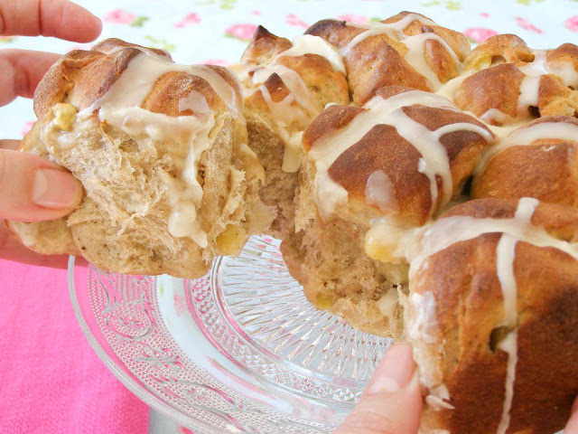 Vegan Apple and Cinnamon Pull Apart Hot Cross Buns with Maple Icing