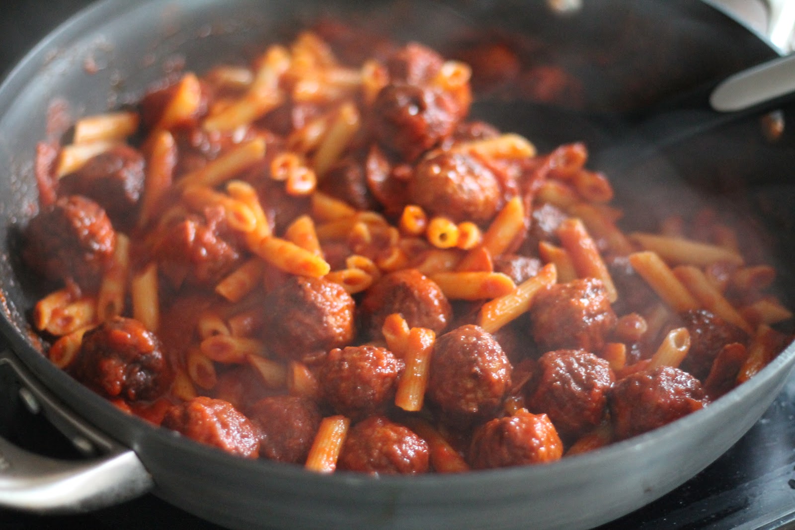 Mrs. Schwartz's Kitchen Meatball and Pepperoni Pasta Bake