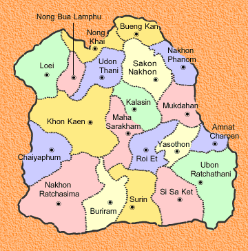 Map of Isan or Northeastern of Thailand
