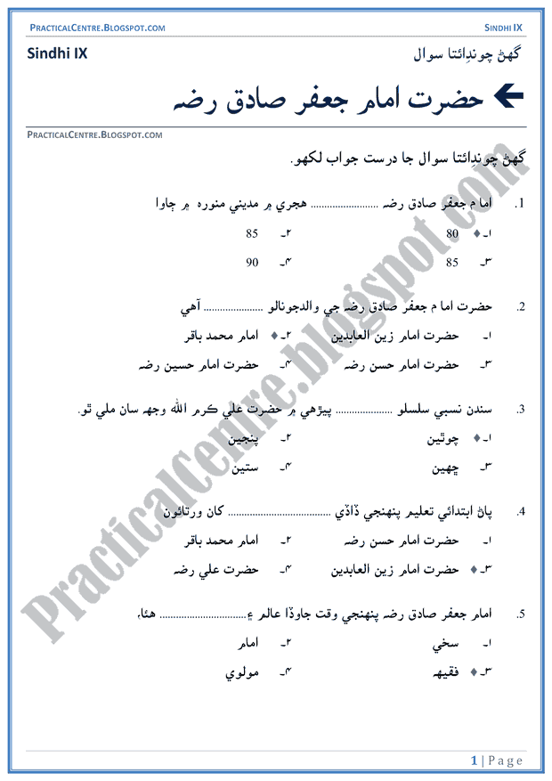 hazrat-imam-jafar-sadiq-multiple-choice-questions-sindhi-notes-ix