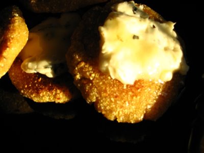 Corn Cakes with Blue Cheese and Honey