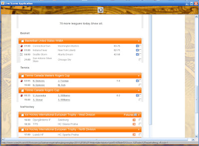 Screenshot of Live Scores Application