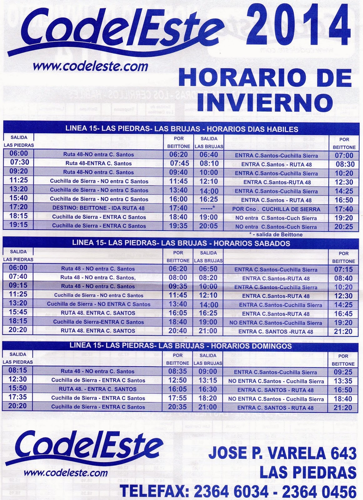 HORARIOS DEL TRANSPORTE METROPOLITANO: HORARIOS DE INVIERNO 2014