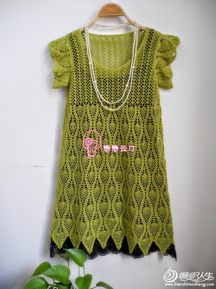 Hermoso vestido con punto piña al crochet con patrón