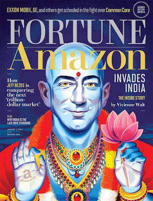 Fortune editor Alan Murray has apologised for a cover illustration that shows Amazon CEO Jeff Bezos as Lord Vishnu. The cover art highlights the bald head of Jeff Bezos in blue skin tone holding lotus in one hand and Amazon logo on the other. Fortune editor Alan Murray has apologised for a cover illustration that shows Amazon CEO Jeff Bezos as Lord Vishnu. The cover art highlights the bald head of Jeff Bezos in blue skin tone holding lotus in one hand and Amazon logo on the other.