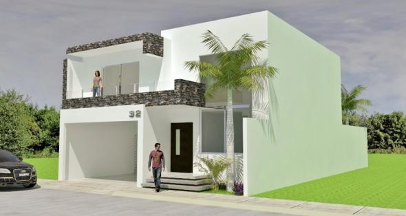 Fachadas Minimalistas: Diseño de fachada minimalista con doble cochera