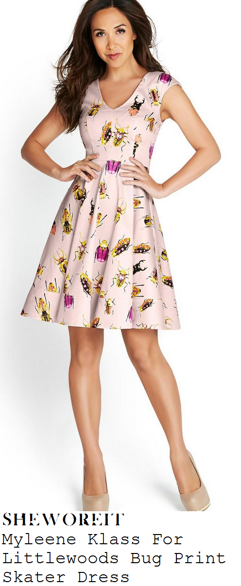 myleene-klass-light-pink-bug-beetle-print-sleeveless-skater-dress