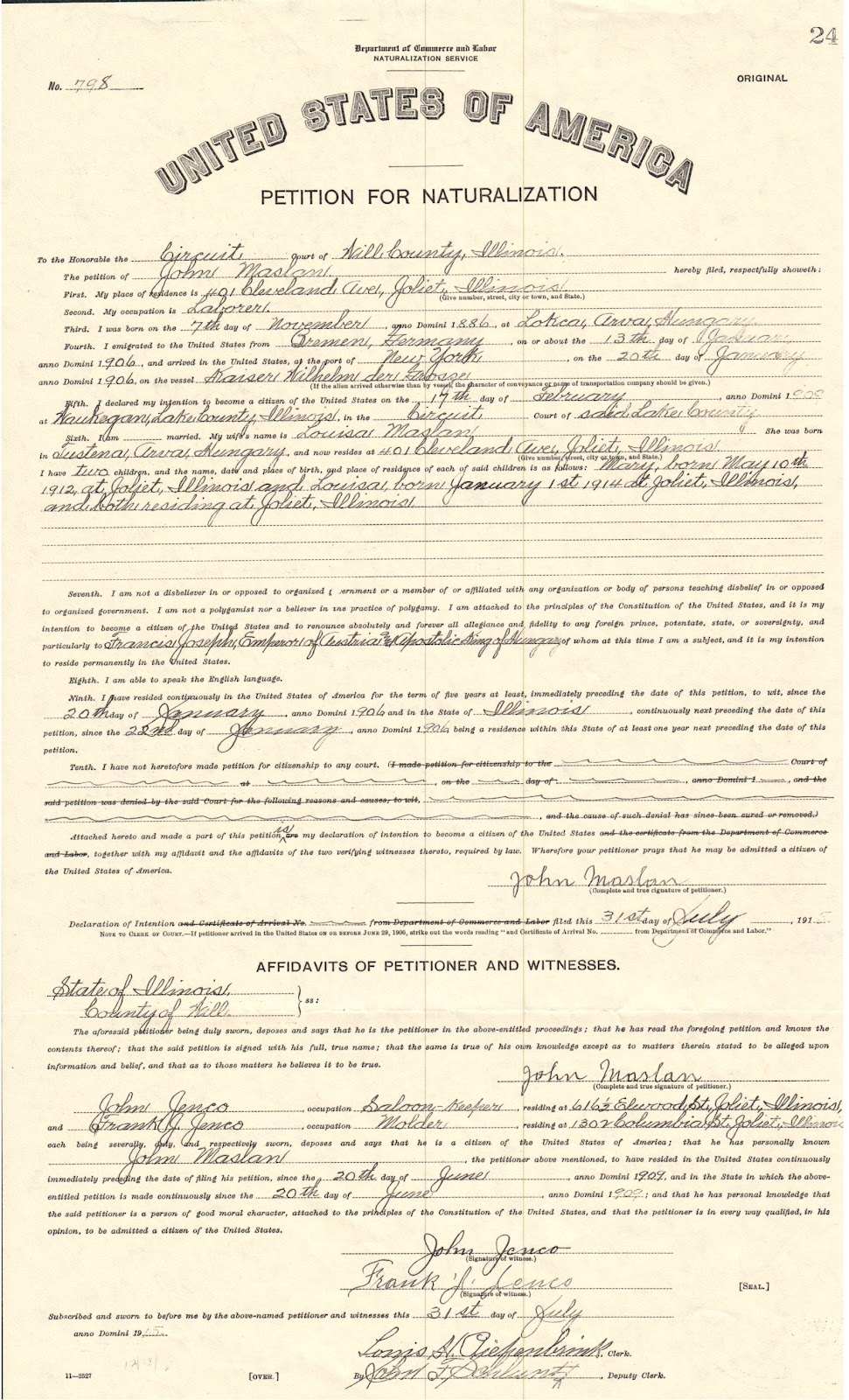 Joliet Genealogy Illinois Naturalization Records