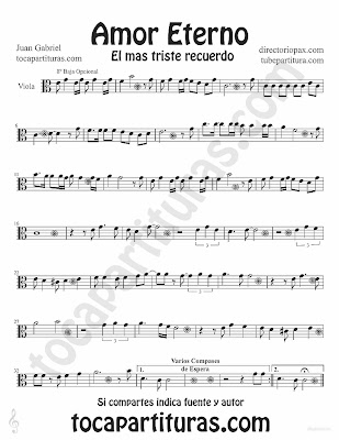 Tubepartitura Amor Eterno de Rocío Dúrcal Partitura de Trompeta, Fliscorno e instrumentos afinados en Si bemol y clave de Sol en 2º línea