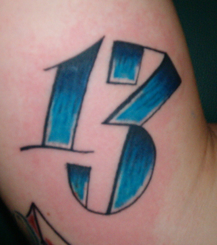The other popular number tattoo is of the number thirteen (13)
