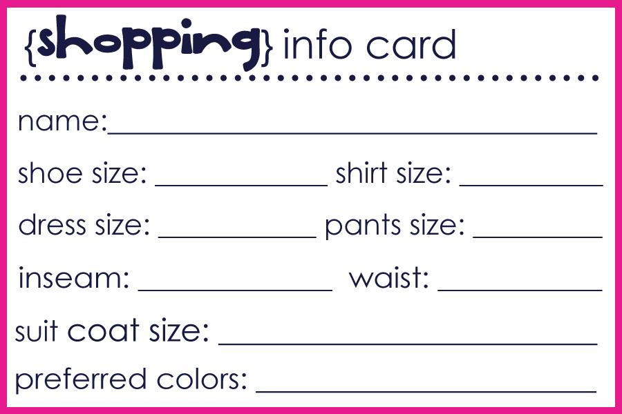 Shopping Info Cards Free Printable