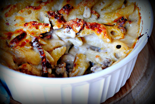 Baked Penne with Italian Sausage and Sun-Dried Tomatoes l SimplyScratch.com