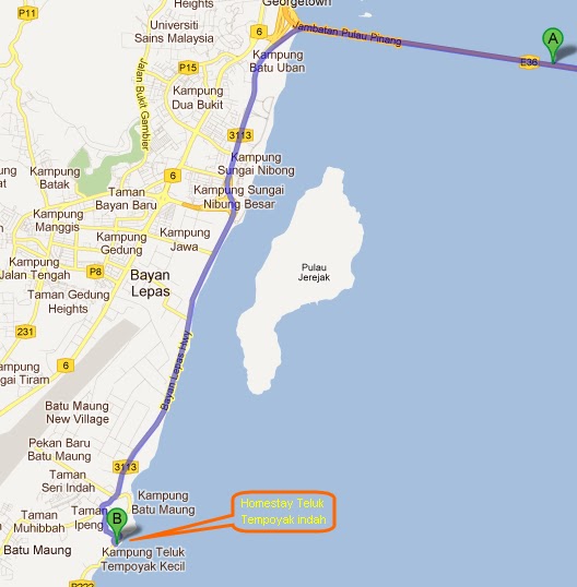 Homestay Teluk Tempoyak Indah: Pelan / Jarak Perjalanan
