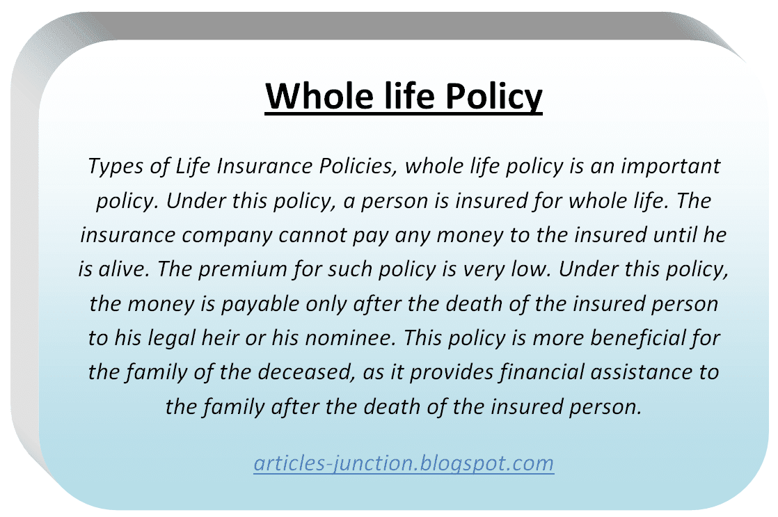 articles junction: types of life insurance policies life insurance