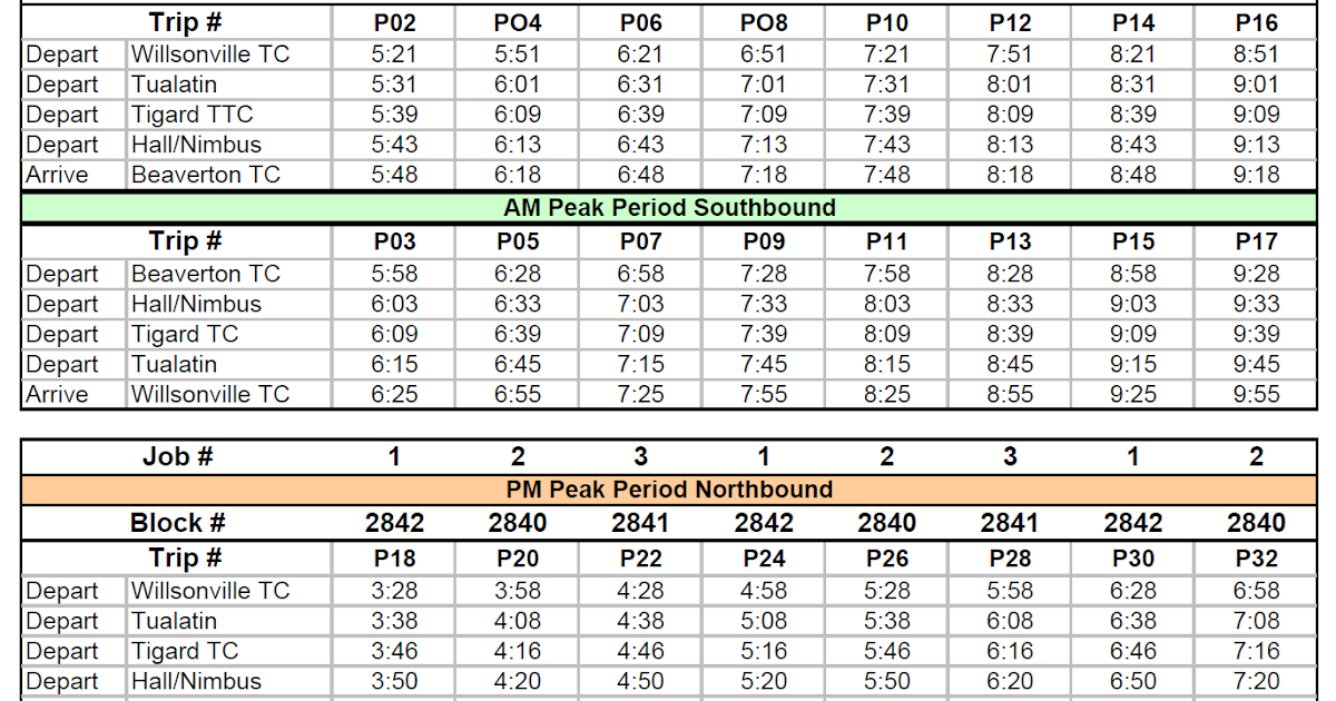 TRIMET NEWS REPORTS The internal WES schedule