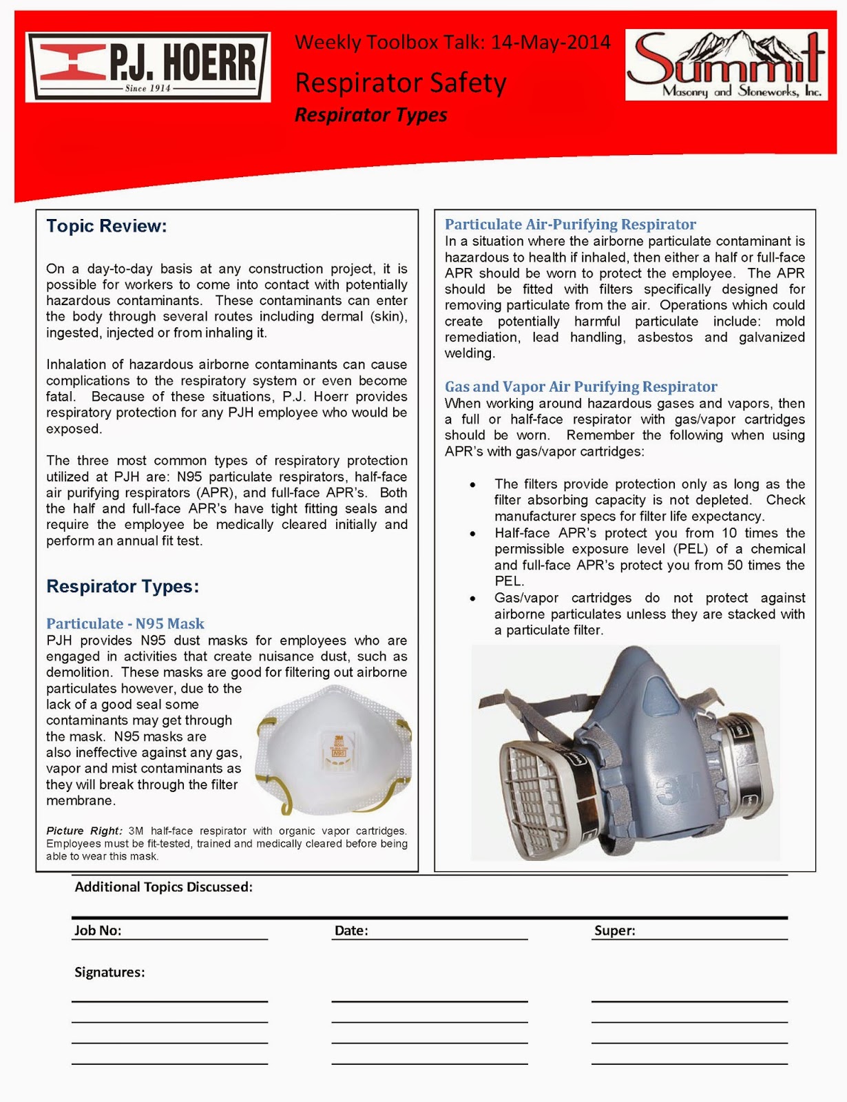 P.J. Hoerr, Inc. P.J. Hoerr & Summit Masonry Weekly Toolbox Talk