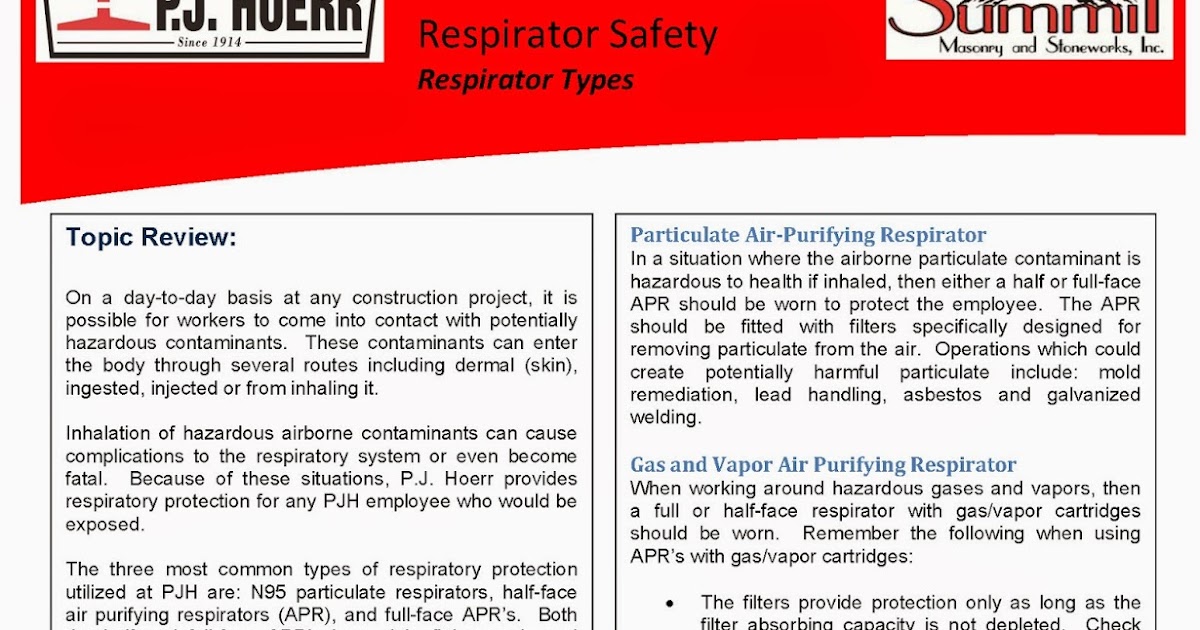P.J. Hoerr, Inc. P.J. Hoerr & Summit Masonry Weekly Toolbox Talk
