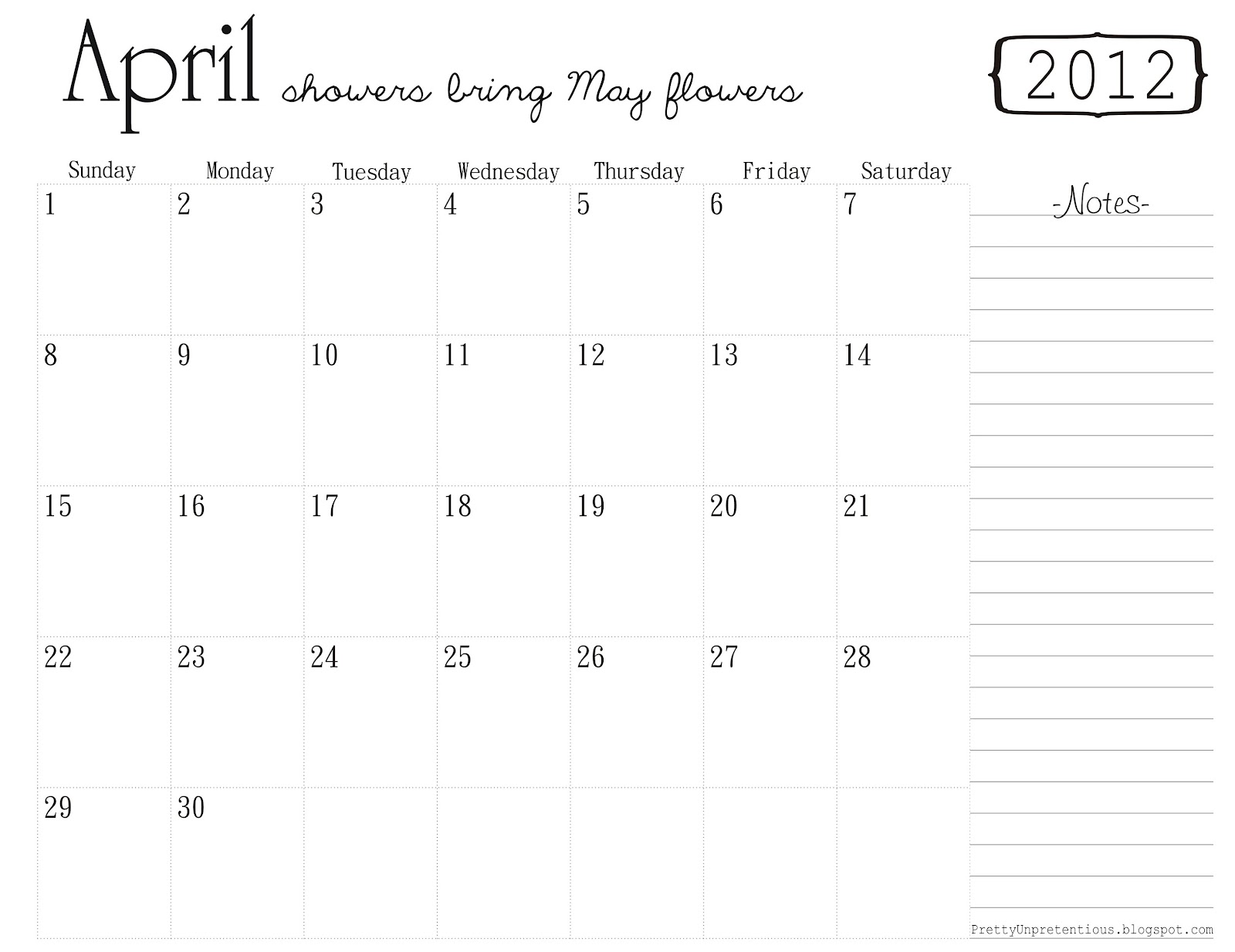 Calendar Of April