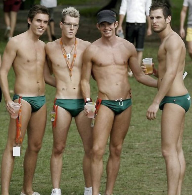 Green underwear--- naked men.