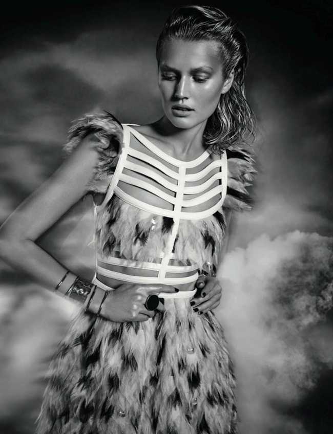 Numéro Russia February 2015, Toni Garrn Fendi 2015 SS Leather & Organza Petals Dress Editorials