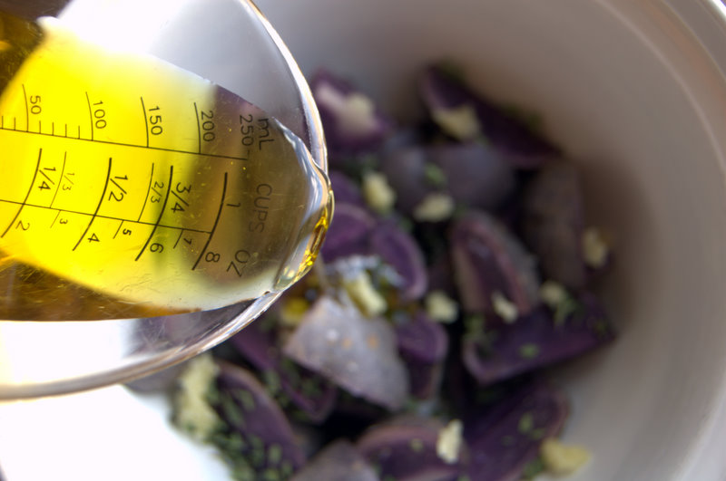 365 Days of Baking and More Day 205 Roasted Thyme Blue Potatoes